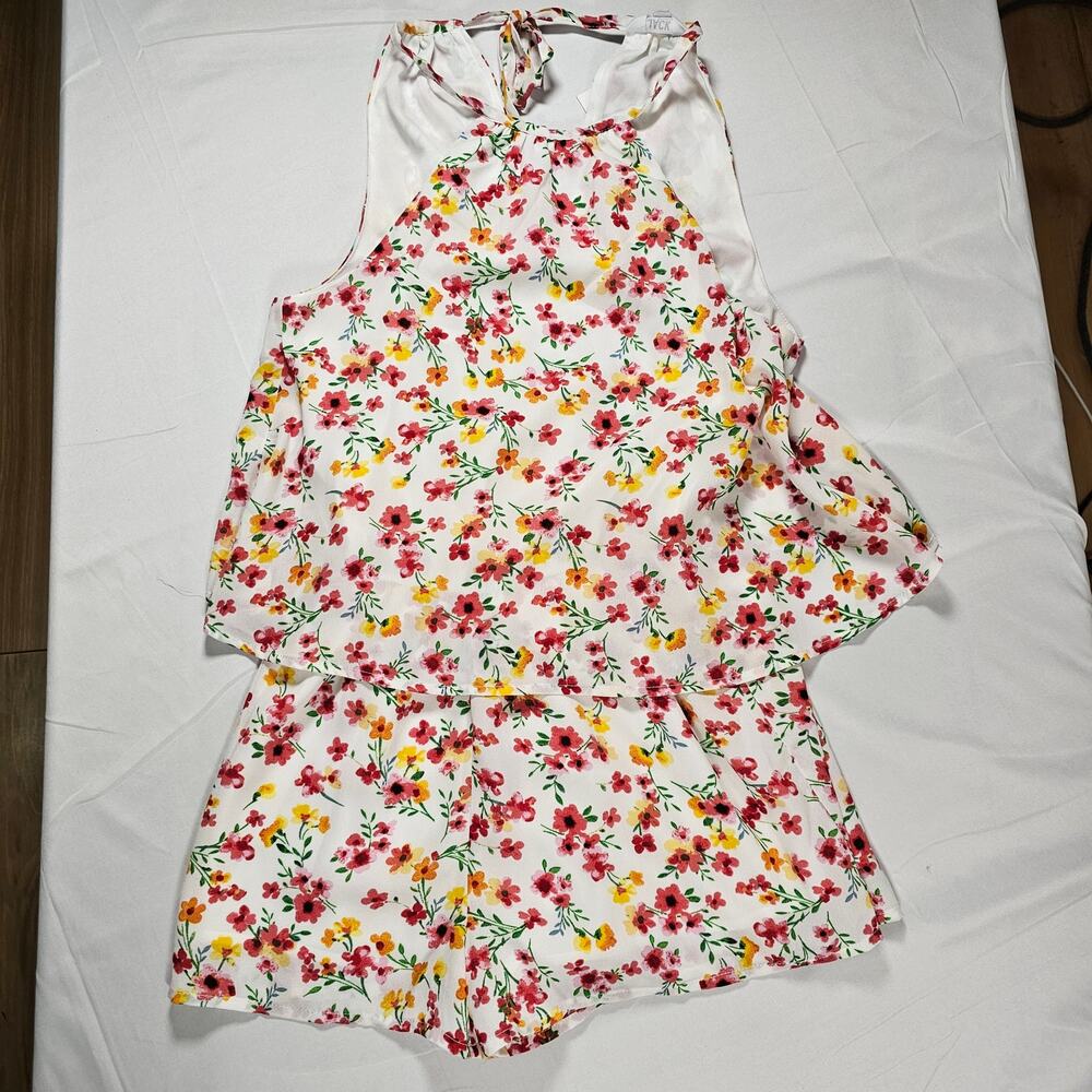 Jack by BB Dakota Floral Romper XS‎ NWT Halter Tie Ruffle Overlay Spring Summer